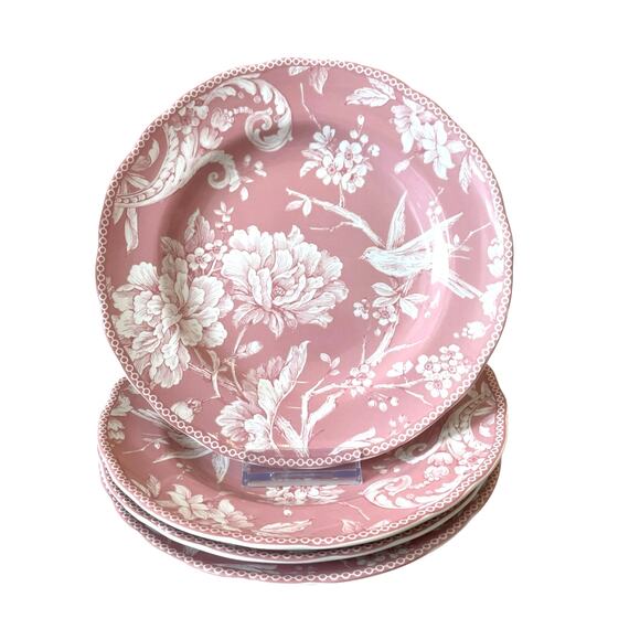 222 Fifth Adelaide Blush Porcelain Salad Plates 8.5in Floral Set of 4 New - Picture 2 of 16